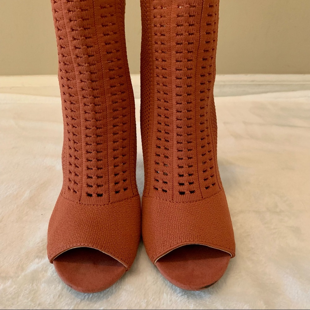 Rouge Helium open toe burnt orange knit booties 6 - Picture 5 of 6